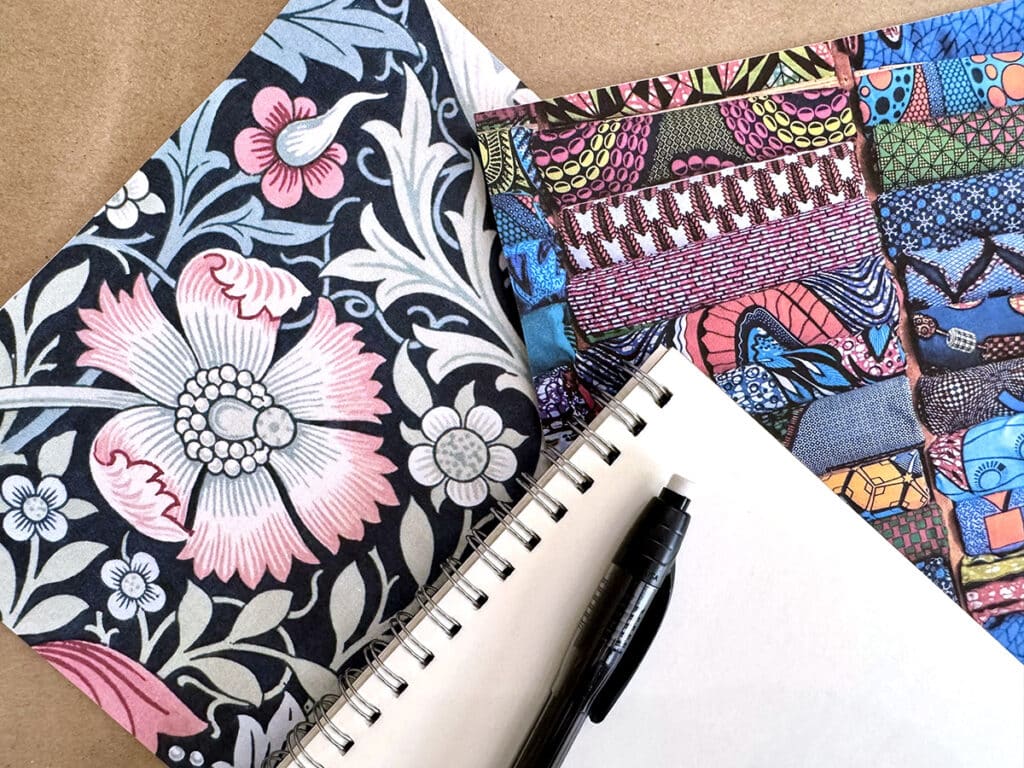 sketchbook, pencil, and pictures of patterns