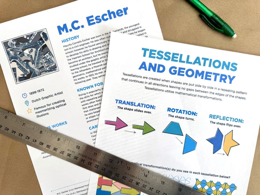 2 FLEX resources on MC Escher and tessellations with a ruler and pencil