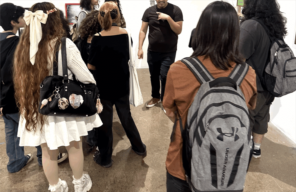 student teacher with a group of students