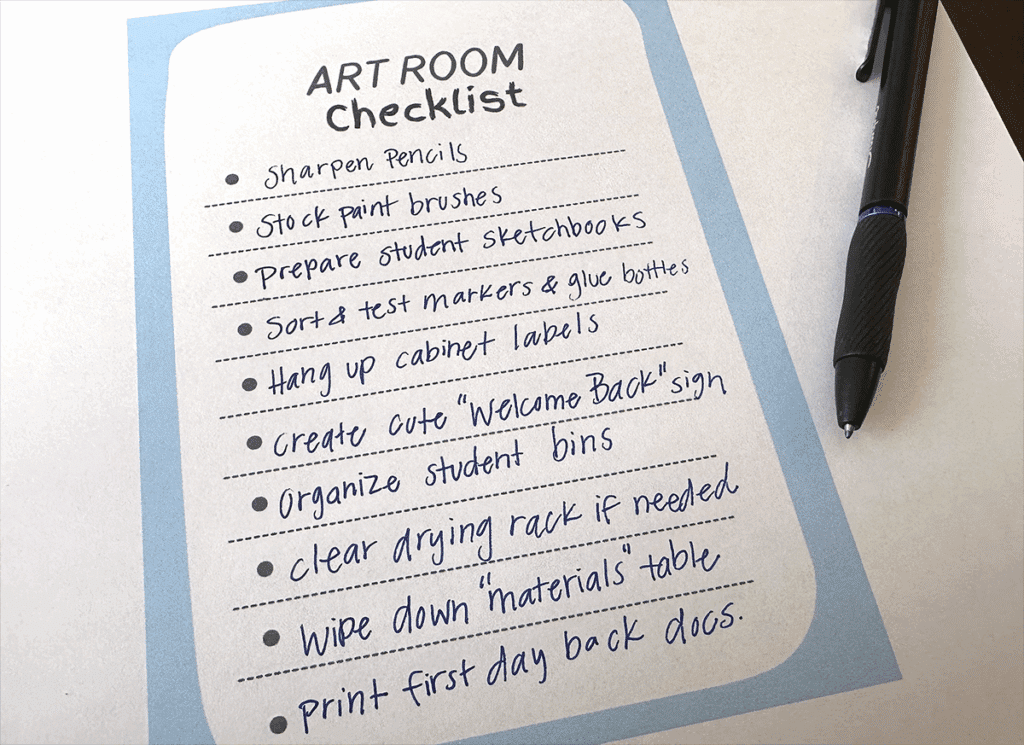 art room checklist