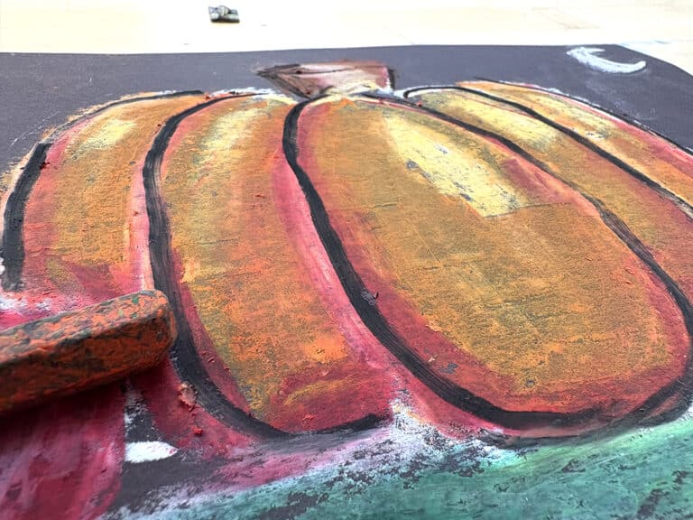 oil pastel drawing of a pumpkin
