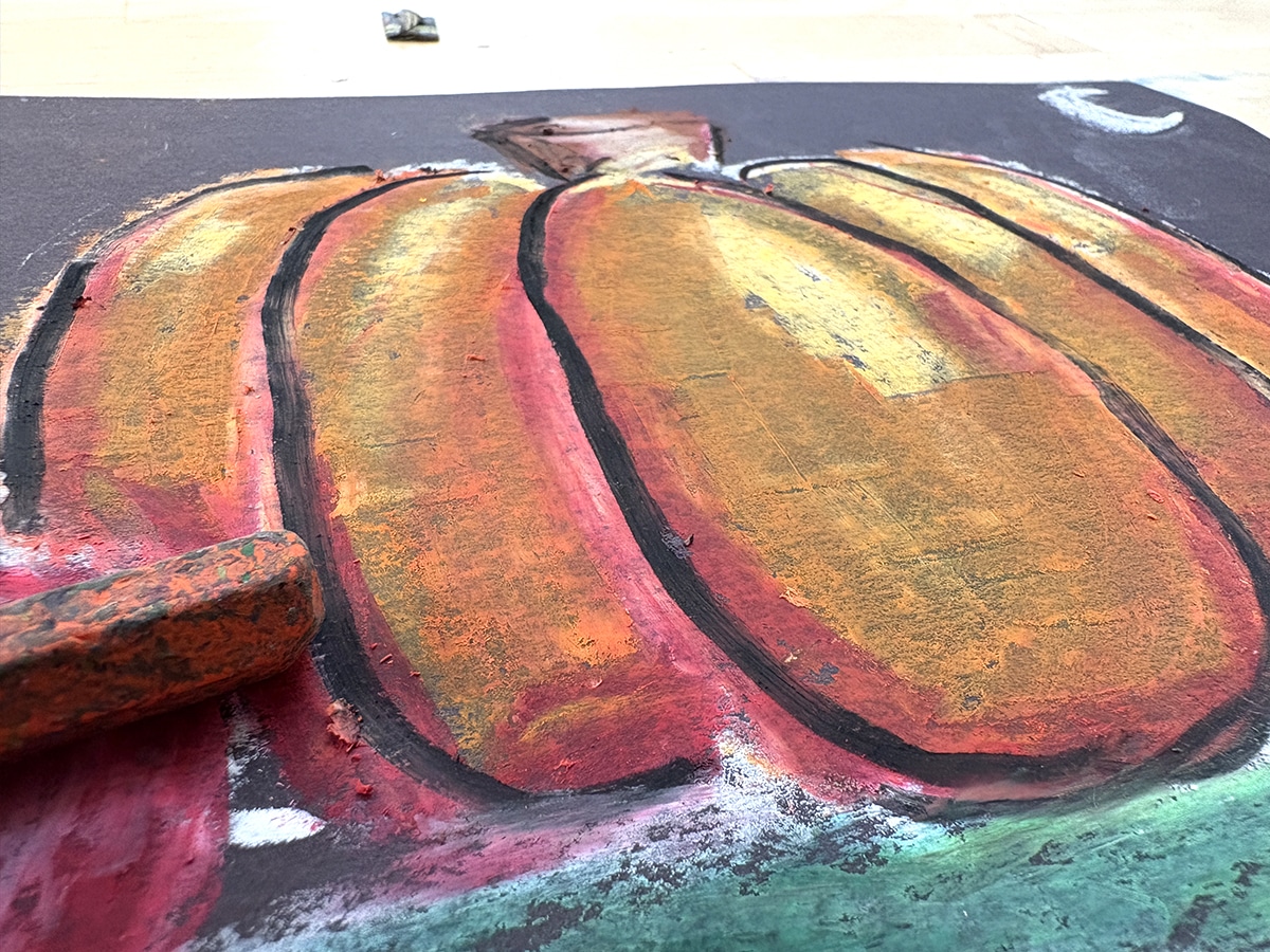 oil pastel drawing of a pumpkin