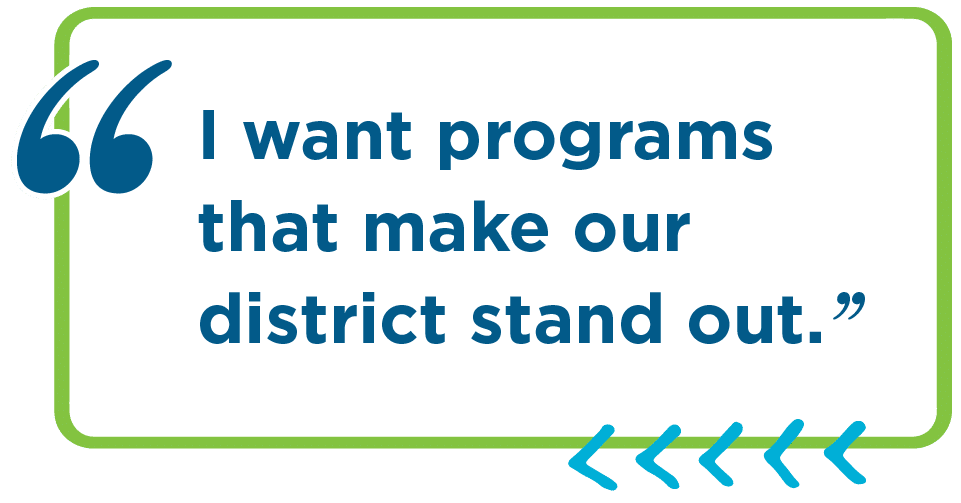 Thought bubble with "I want programs that make our district stand out."