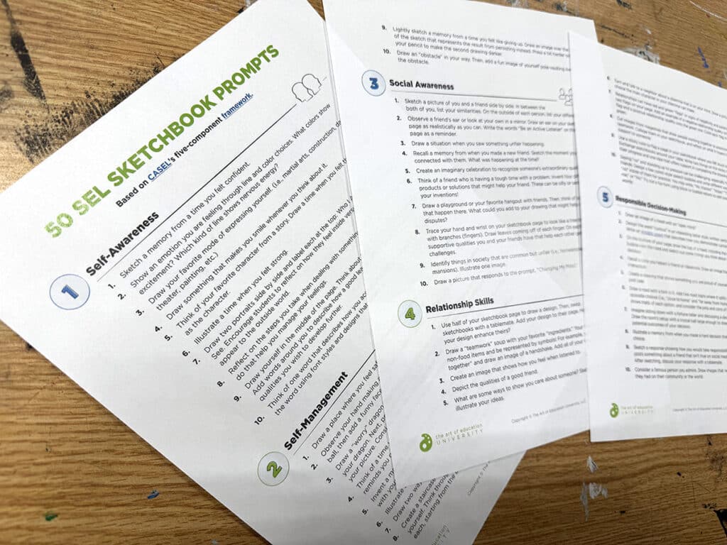 SEL sketchbook prompts
