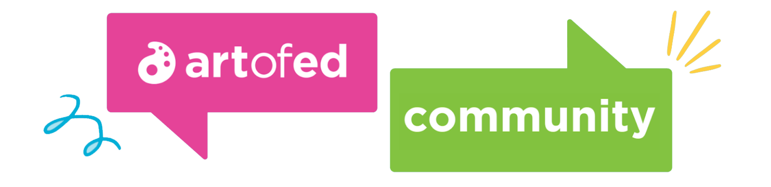 Art of Ed Community Logo with a pink conversation bubble on the left and a green bubble on the right.