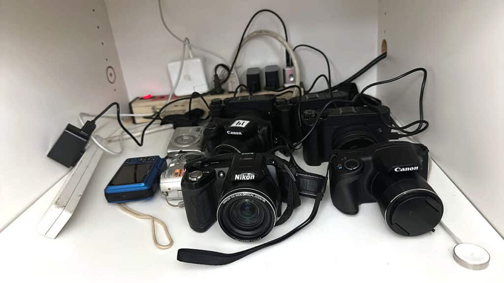 cameras in a cabinet