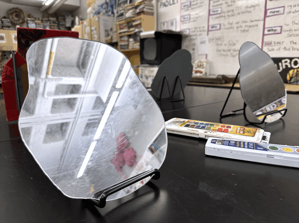 mirror for self portraits with watercolor paints