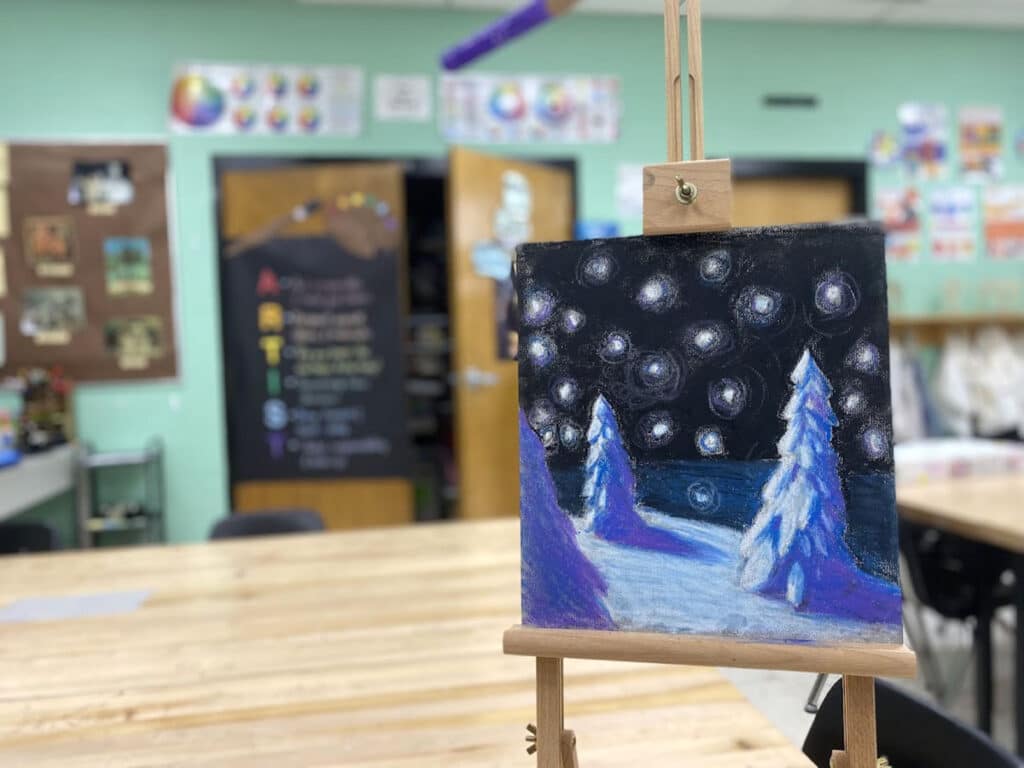 winter landscape on an easel