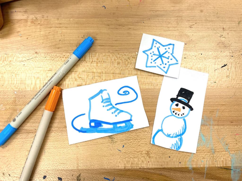 winter drawing prompt example cards