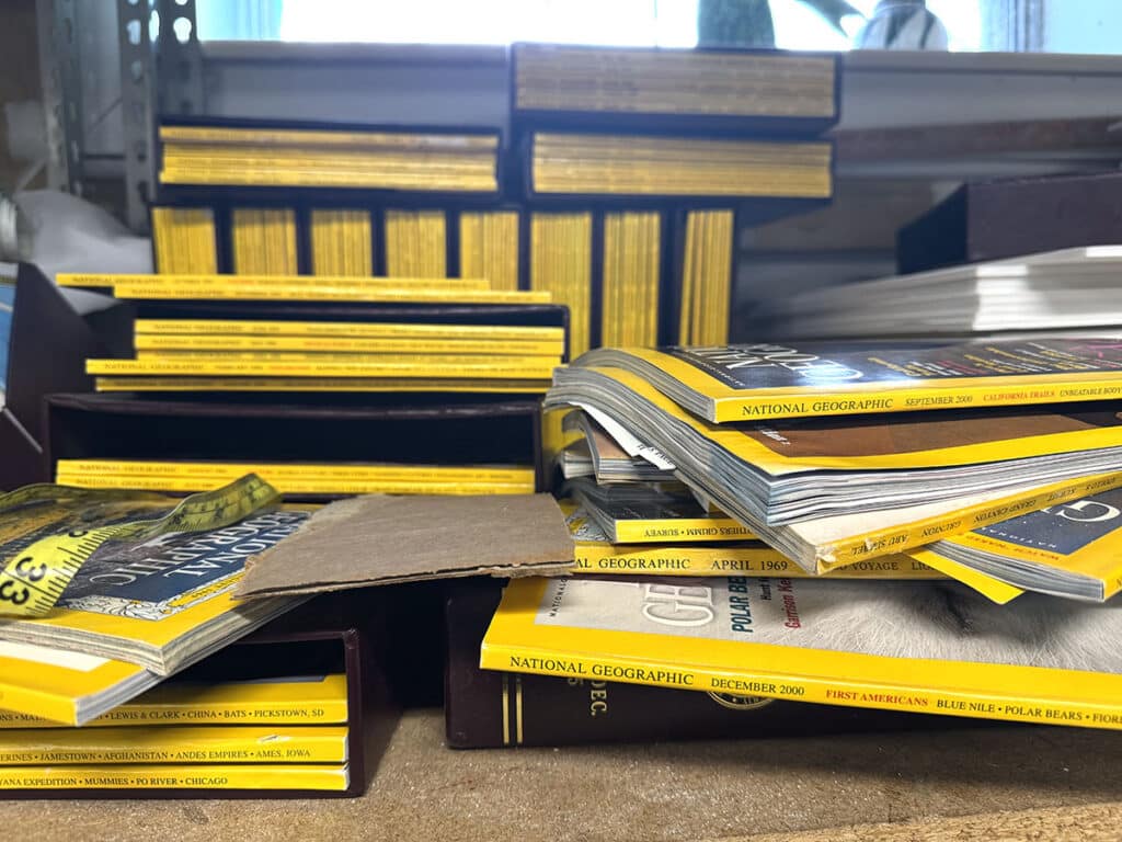 stacks of national geographic magazines