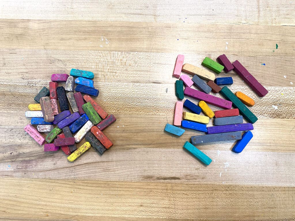 piles of clean and dirty chalk pastels