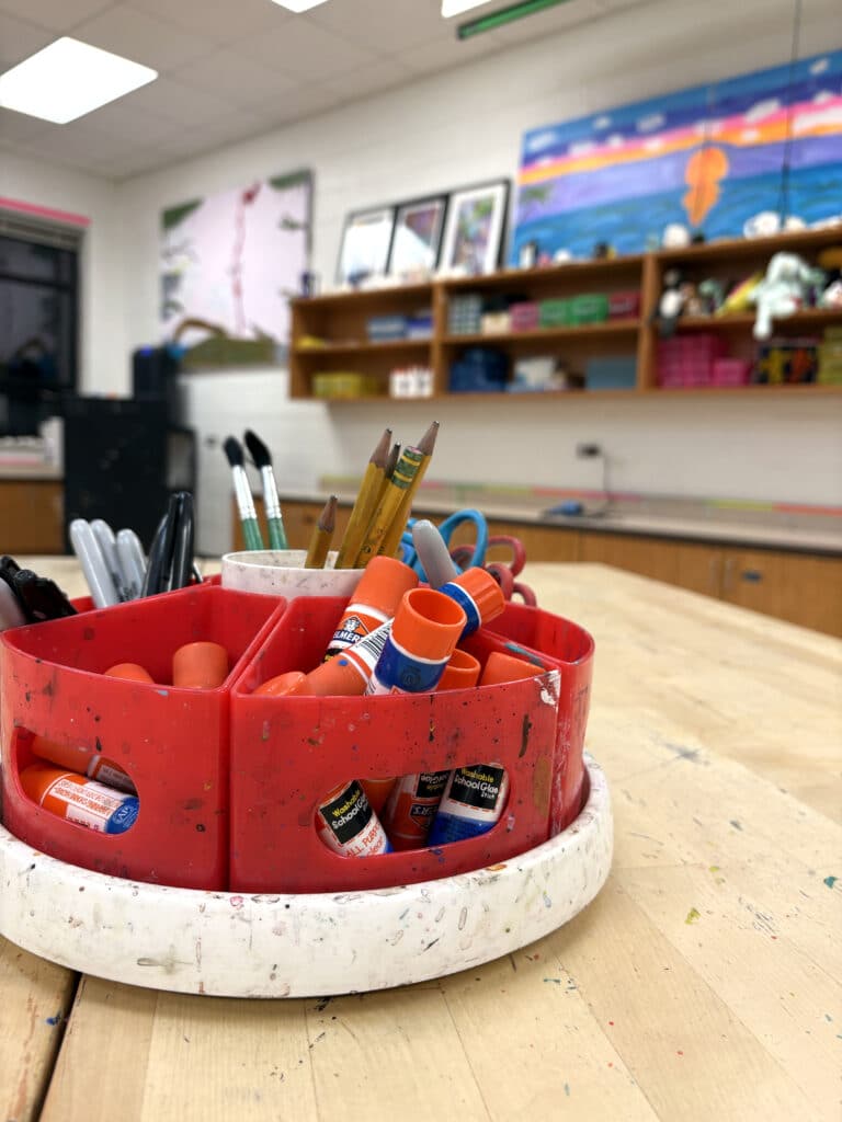 art supply caddy on a table