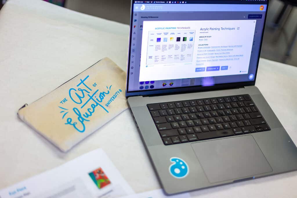 laptop with flex curriculum and an AOE pencil pouch