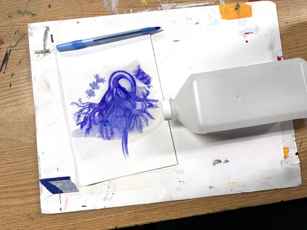 ink drawing with spilled rubbing alcohol