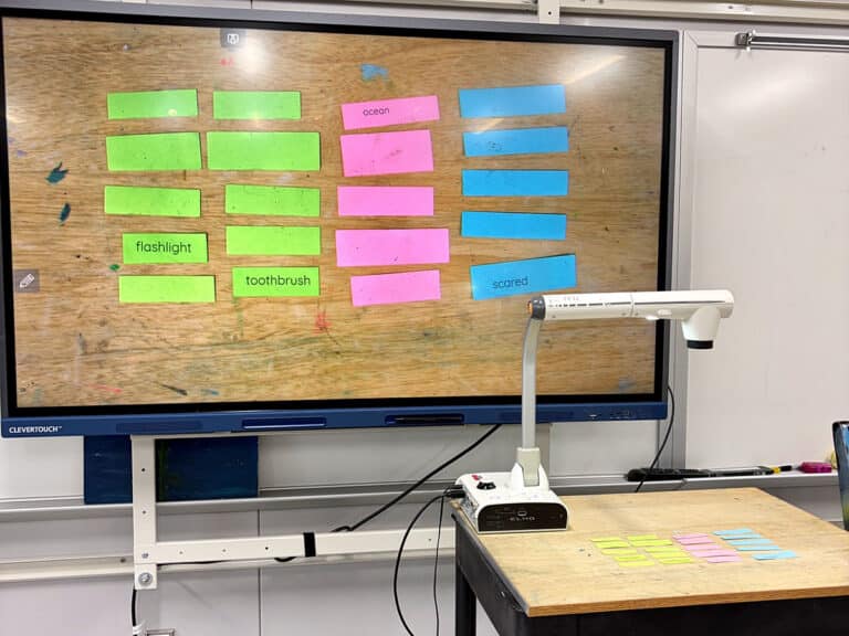 cards with words on the screen