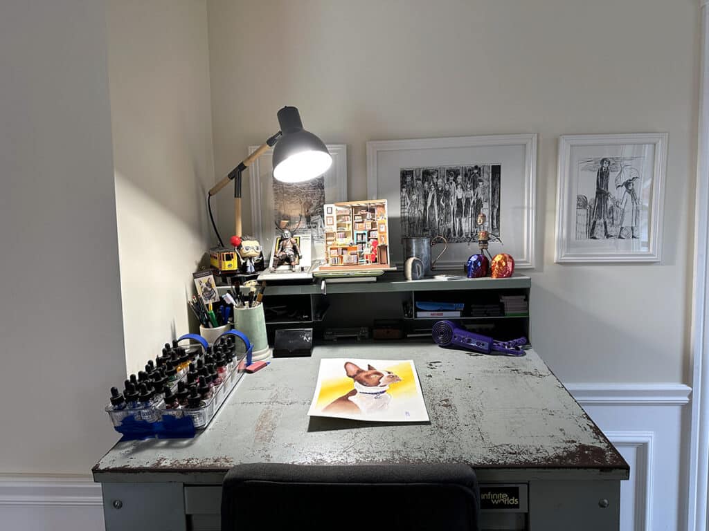 pet portrait on desk