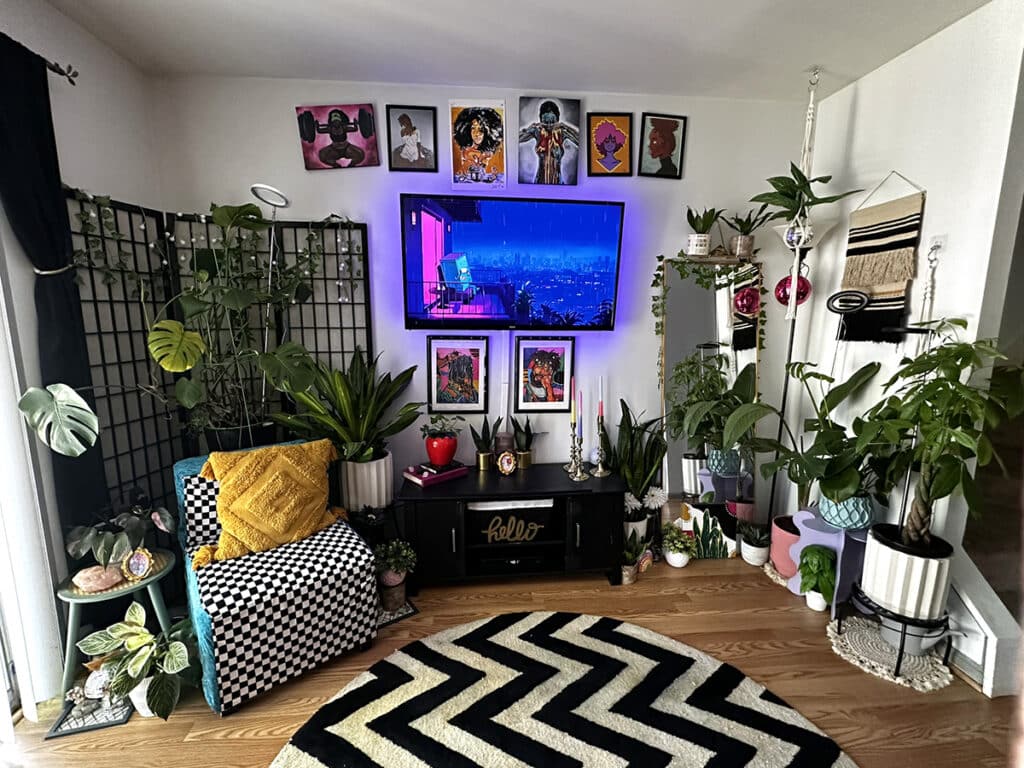 living room with lots of plants