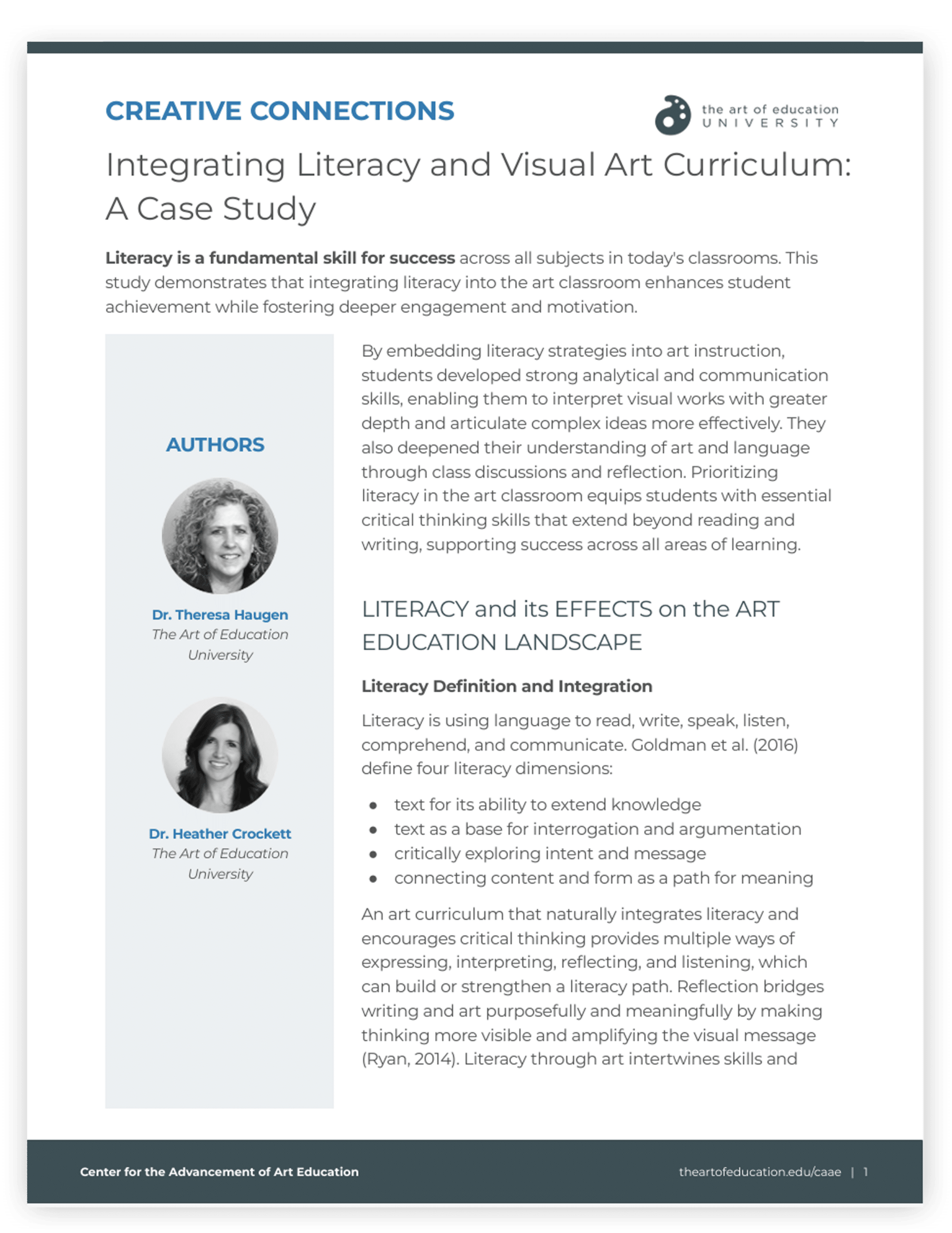 Integrating Literacy and Visual Art Curriculum: A Case Study