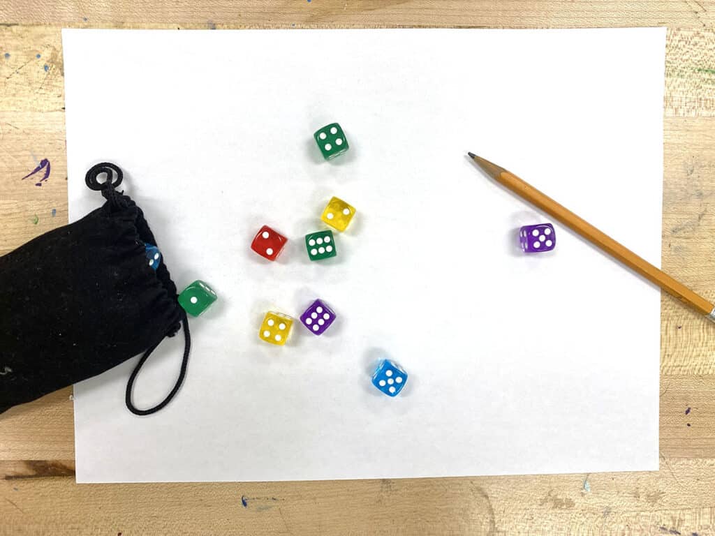 dice with paper and pencil