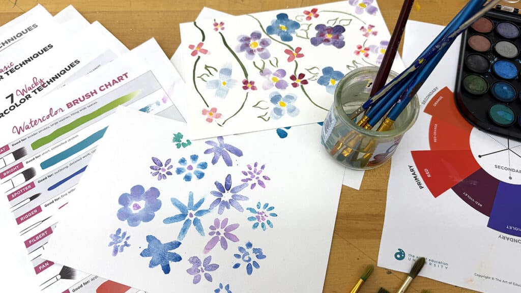 watercolor flowers with FLEX resources and brushes