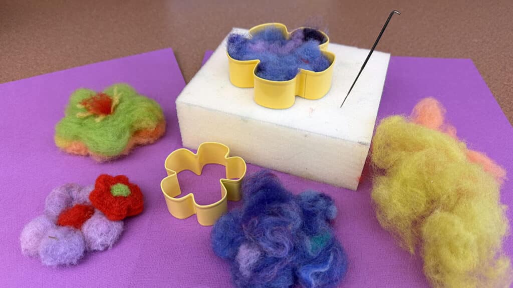 felted flowers with cookie cutters