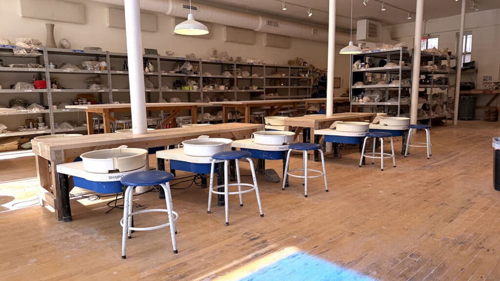 pottery wheels in a studio