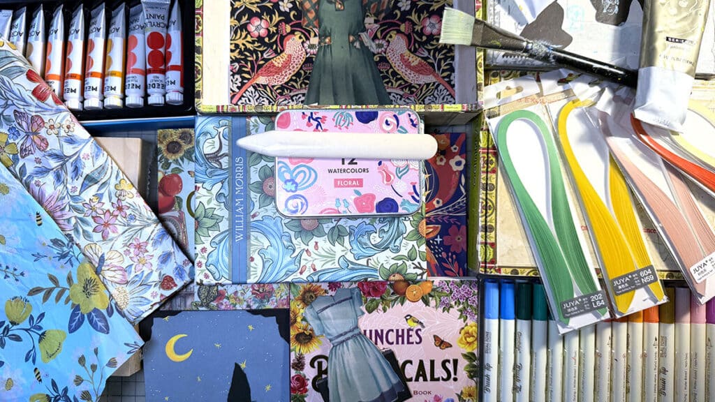spread of art teacher inspiration and art supplies