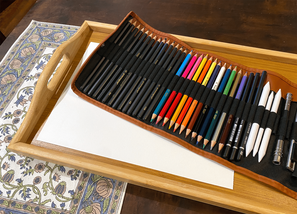 tray with art supplies