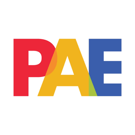 Parents for Arts Education Logo with the letter P in Red, A in gold, and E in blue