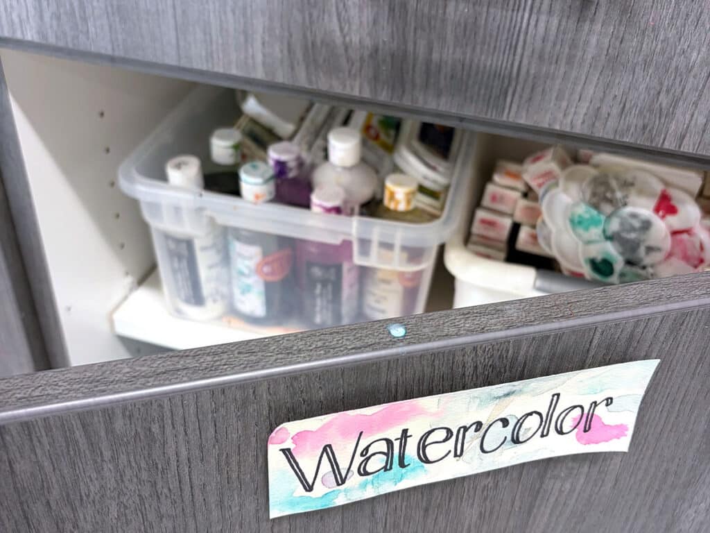 watercolor cabinet with label and supplies