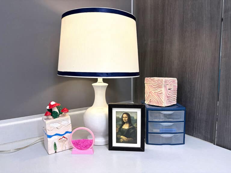 lamp and decor on counter