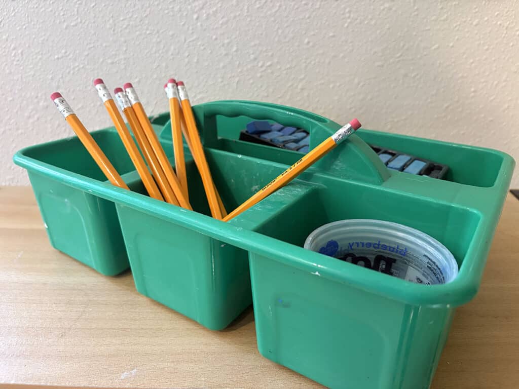 caddy with art supplies