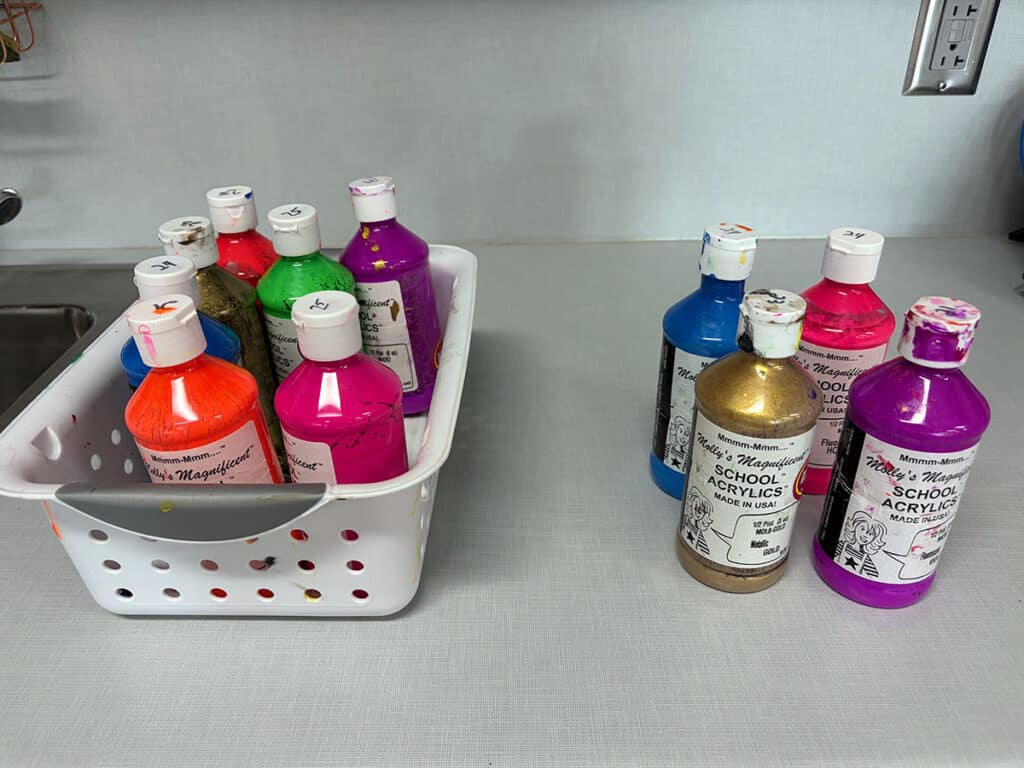 two groups of paint bottles