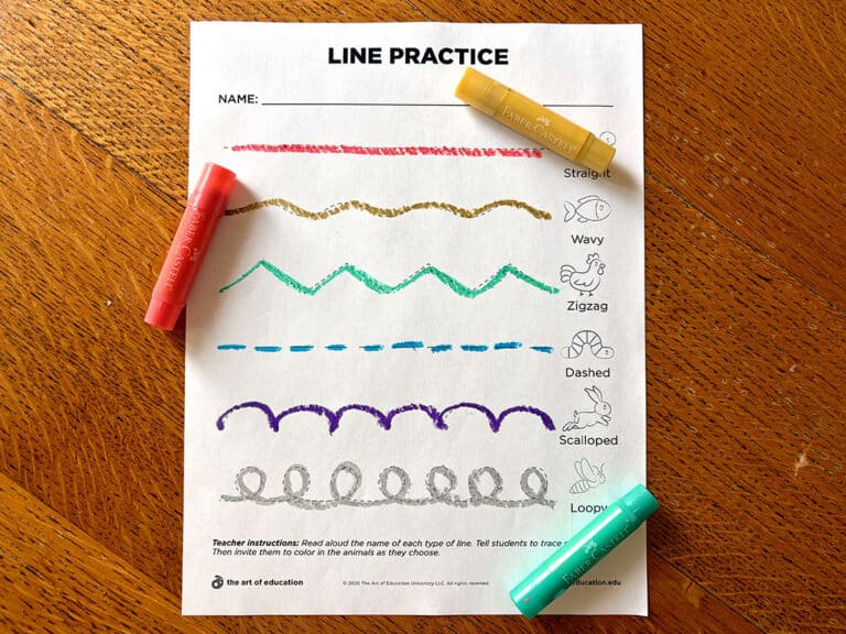 line practice worksheet with paint sticks