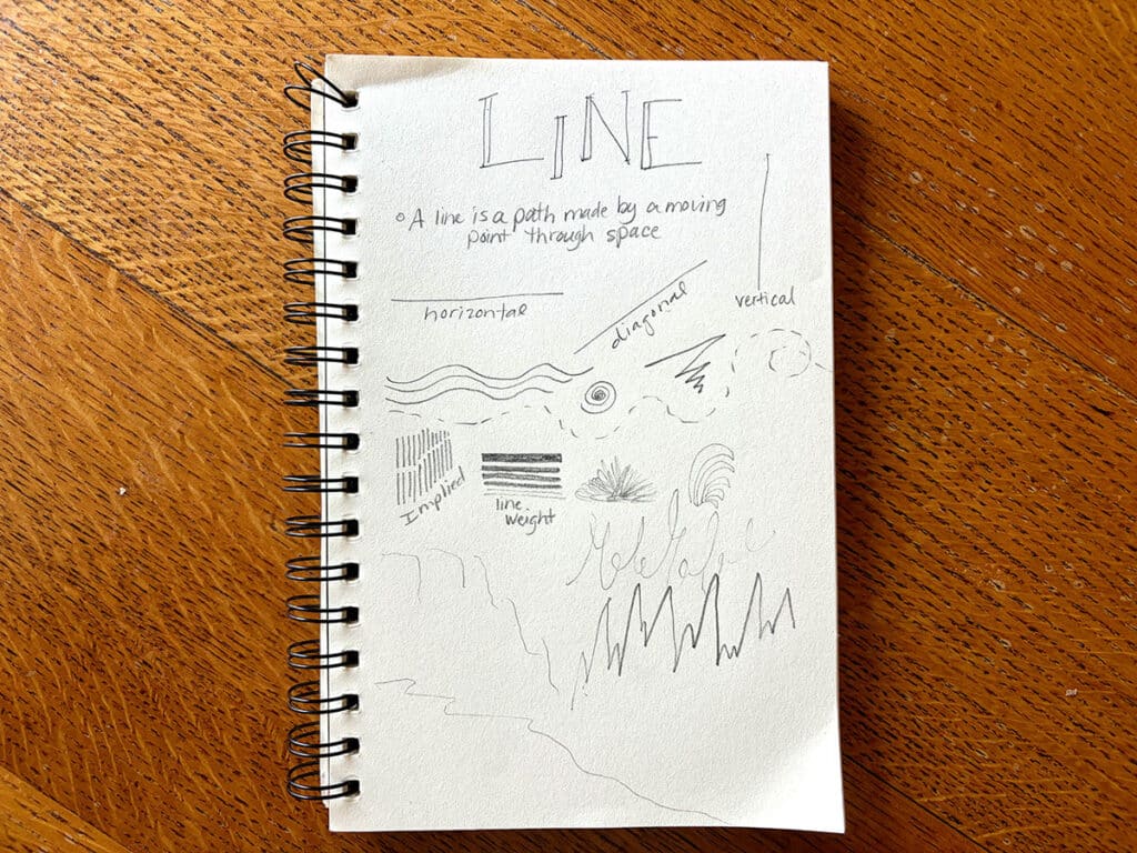 sketchbook with line definition and examples