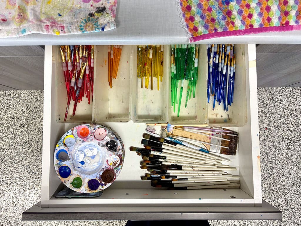 color coded brushes in drawer