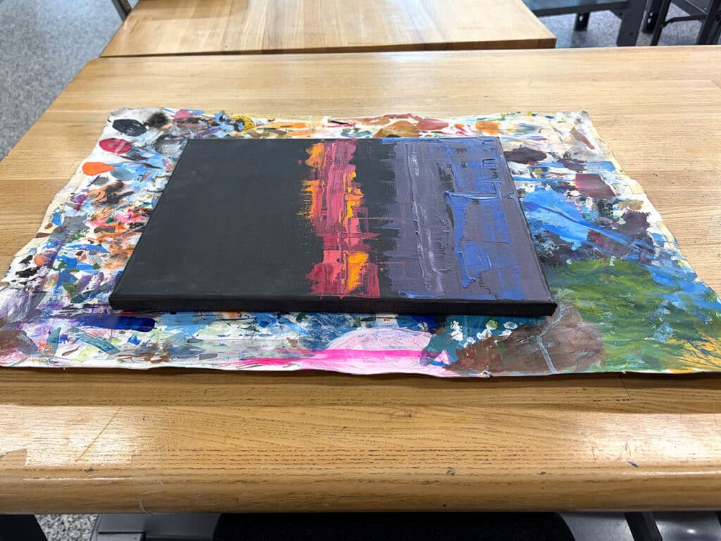 messy mat with canvas painting