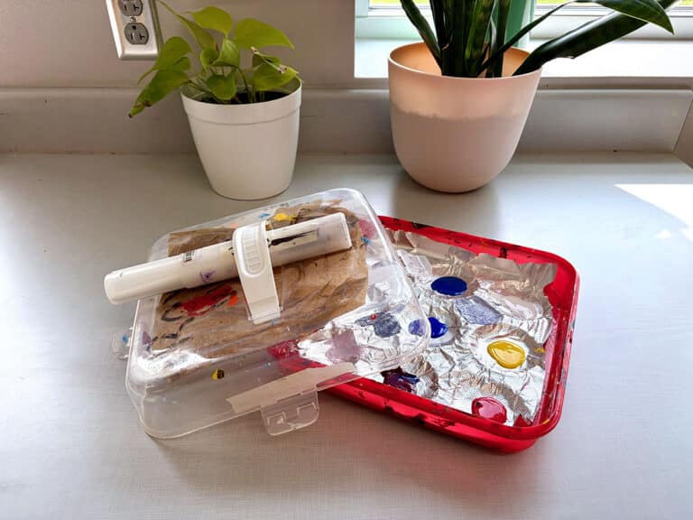 muffin carrier, brush tube, and foil with paint